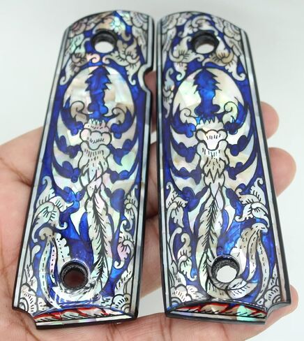 Scorpion Art Blue Mother of Pearl Grips for 1911 Standard Full Size Colt Government and Commander Kimber, Springfield, Remington, Taurus PT 1911 in Kuwait