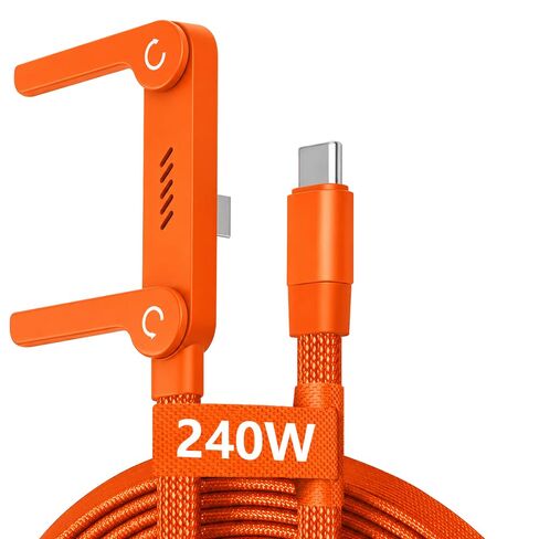240W USB C to USB C Cable with Foldable Phone Stand, 4.9FT Braided Fast Charging Cord, 90 Degree Type C Charger Cable with Built-in Invisible Holder for Gaming, Office in Kuwait