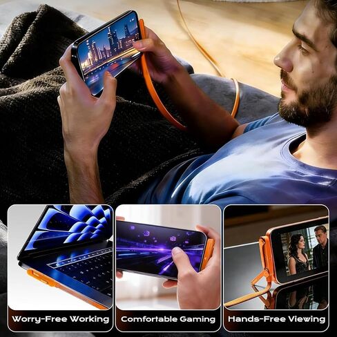 240W USB C to USB C Cable with Foldable Phone Stand, 4.9FT Braided Fast Charging Cord, 90 Degree Type C Charger Cable with Built-in Invisible Holder for Gaming, Office in Kuwait