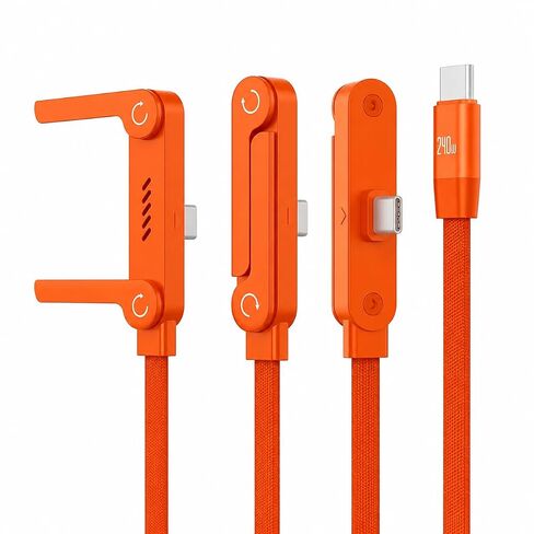 240W USB C to USB C Cable with Foldable Phone Stand, 4.9FT Braided Fast Charging Cord, 90 Degree Type C Charger Cable with Built-in Invisible Holder for Gaming, Office in Kuwait