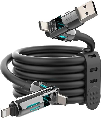 MFish 240W 4-in-1 Fast Charging Cable, Black, 10FT in Kuwait