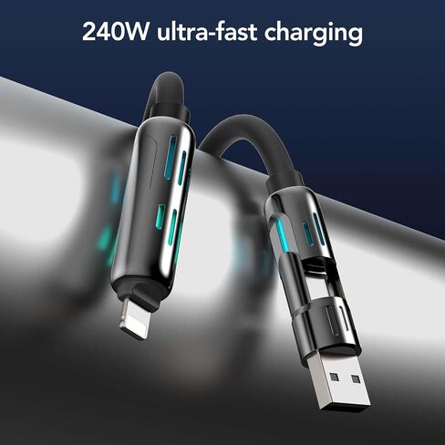 MFish 240W 4-in-1 Fast Charging Cable, Black, 10FT in Kuwait