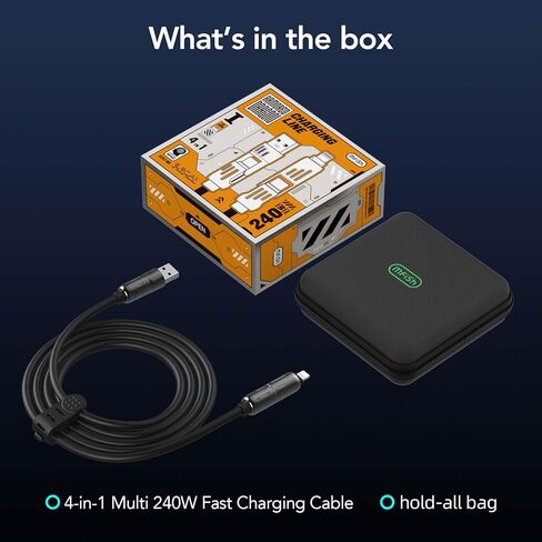 MFish 240W 4-in-1 Fast Charging Cable, Black, 10FT in Kuwait