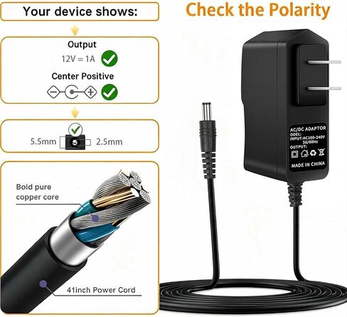 12V 1A [12 Volts 1 Amps] Adapter Power Supply AC to DC Plug 5.5 x 2.1mm & 2.5mm for 12volt 1A 800mA 600mA 500mA 300mA 200mA Equipment, 8ft Cord in Kuwait