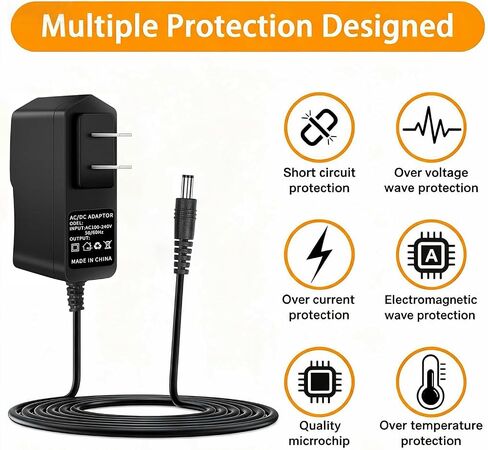 12V 1A [12 Volts 1 Amps] Adapter Power Supply AC to DC Plug 5.5 x 2.1mm & 2.5mm for 12volt 1A 800mA 600mA 500mA 300mA 200mA Equipment, 8ft Cord in Kuwait