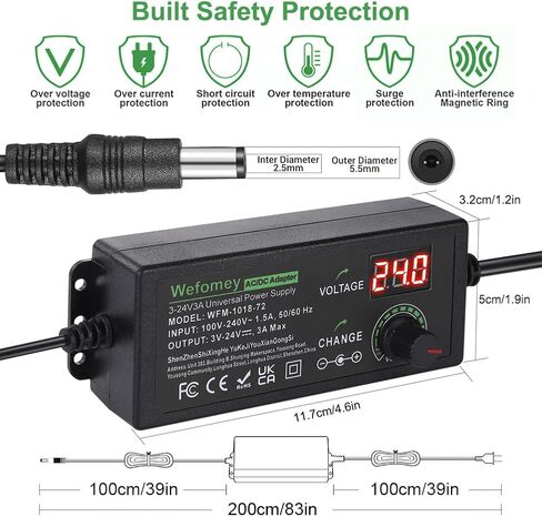 Wefomey Universal Power Supply Variable 3V~24V 3A 72W AC/DC Adapter in Kuwait
