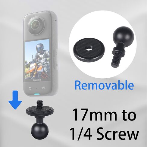17mm Aluminum Mini Ball Stand Mount Adapter with 1/4" Screw, Compatible with Insta360 X6, X5,X4, X3, X2, X, RS, GO2 - Motorcycle & Phone Holder (2PC) Check Size Before Purchase in Kuwait