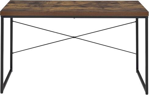 Office Desk — Industrial Style 1pc Writing Desk Wooden Weathered Oak Finish Black Metal Frame Laptop Table Home Office Furniture in Kuwait