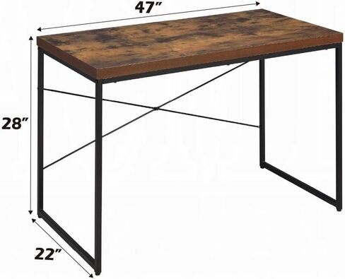 Office Desk — Industrial Style 1pc Writing Desk Wooden Weathered Oak Finish Black Metal Frame Laptop Table Home Office Furniture in Kuwait
