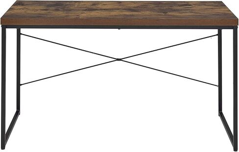 Office Desk — Industrial Style 1pc Writing Desk Wooden Weathered Oak Finish Black Metal Frame Laptop Table Home Office Furniture in Kuwait