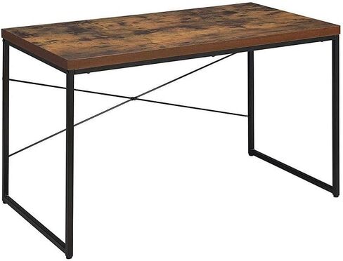 Office Desk — Industrial Style 1pc Writing Desk Wooden Weathered Oak Finish Black Metal Frame Laptop Table Home Office Furniture in Kuwait