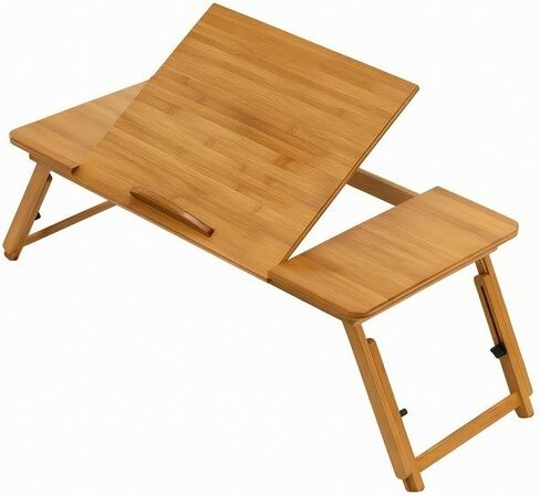 Baoblaze Bamboo Folding with Tilting Central Surface Height Adjustable Legs Portable Laptop Tray Table Space Saving Compact Design Suitable for Reading Working in Bed, Large, 88 Cm in Kuwait