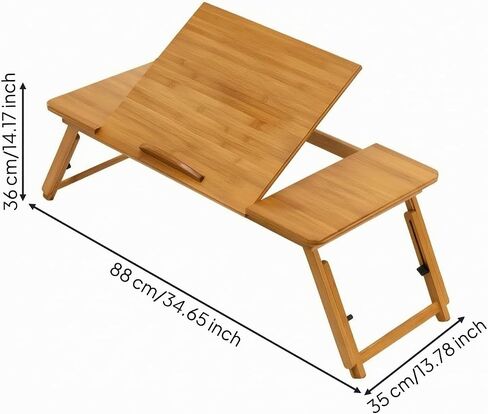 Baoblaze Bamboo Folding with Tilting Central Surface Height Adjustable Legs Portable Laptop Tray Table Space Saving Compact Design Suitable for Reading Working in Bed, Large, 88 Cm in Kuwait
