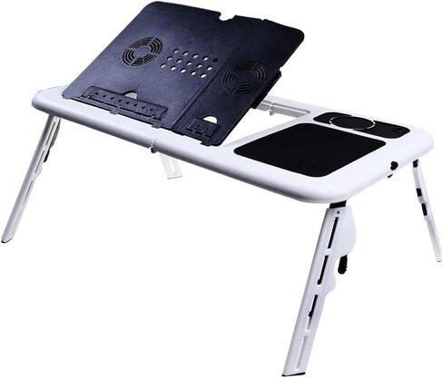 Foldable Laptop Desk Tray Black with Dual Fans, Adjustable Angle in Kuwait