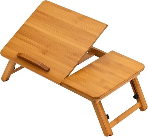 Space Saving Folding with Bamboo Material Adjustable Reading Surface and Legs Portable Laptop Table for Writing Eating Fold Flat for Closet Storage, Small, 56 Cm in Kuwait