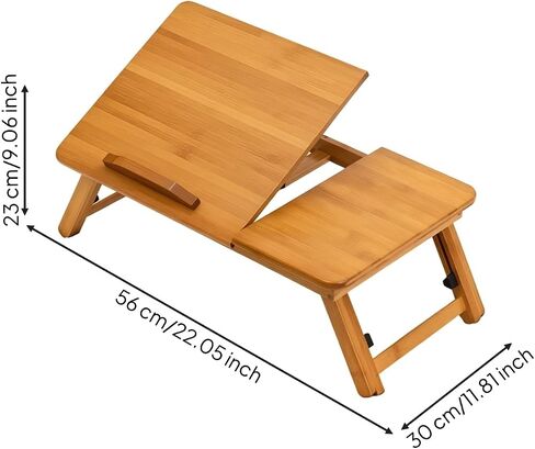 Space Saving Folding with Bamboo Material Adjustable Reading Surface and Legs Portable Laptop Table for Writing Eating Fold Flat for Closet Storage, Small, 56 Cm in Kuwait