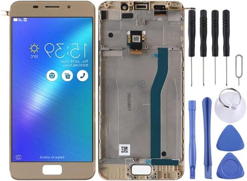 LCD Screen Digitizer Assembly with Frame Gold Compatible with Asus ZenFone3S in Kuwait