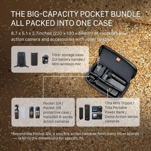 Tilta Universal Carrying Case for Osmo Pocket 3/4 & Action Cameras | Water-Resistant | Large Capacity Multi-Layered Case with Customizable Velcro Dividers | Compact Shell for Outdoor Shooting -Black in Kuwait
