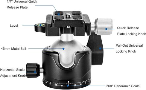 Luocute Low Profile Ball Head, 46mm Metal Panoramic Tripod Head with 1/4 Inch Plate, 3 Separate Locking Knobs for DSLR Camera Tripod Monopod, Load 12kg in Kuwait