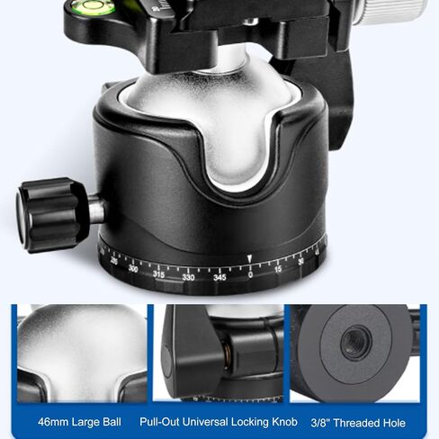 Luocute Low Profile Ball Head, 46mm Metal Panoramic Tripod Head with 1/4 Inch Plate, 3 Separate Locking Knobs for DSLR Camera Tripod Monopod, Load 12kg in Kuwait