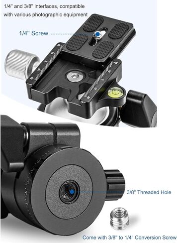 Luocute Low Profile Ball Head, 46mm Metal Panoramic Tripod Head with 1/4 Inch Plate, 3 Separate Locking Knobs for DSLR Camera Tripod Monopod, Load 12kg in Kuwait