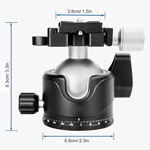 Luocute Low Profile Ball Head, 46mm Metal Panoramic Tripod Head with 1/4 Inch Plate, 3 Separate Locking Knobs for DSLR Camera Tripod Monopod, Load 12kg in Kuwait