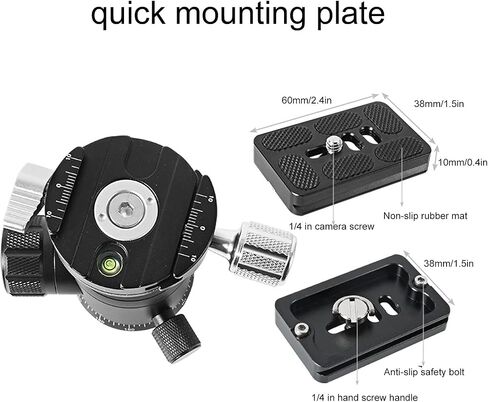 720° Panoramic SLR Camera Ball Head, Wireless Video Ball Head, Aluminum Alloy 36mm Ball Head with Level Vial and Quick Release Plate for DSLR Mirrorless Cameras in Kuwait