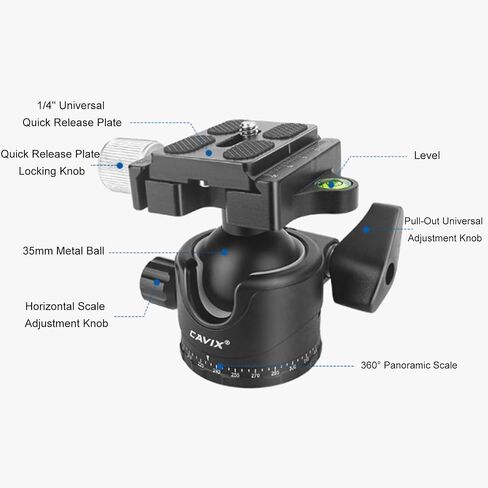 Luocute Low Profile Tripod Ball Head, 35mm Metal Panoramic Ball Head with 1/4 Inch Plate and 3/8 Inch Adapter, for DSLR Camera Tripod Monopod Load 8kg in Kuwait