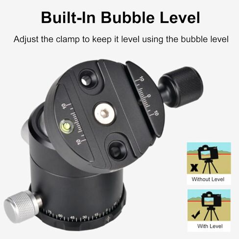 Luocute Aluminum Alloy Tripod Ball Head, 44mm Panorama Ballhead with 1/4 Plate and Bubble Level, for DSLR Camera and Telephoto Lens in Kuwait