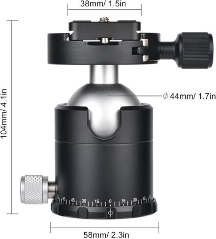 Luocute Aluminum Alloy Tripod Ball Head, 44mm Panorama Ballhead with 1/4 Plate and Bubble Level, for DSLR Camera and Telephoto Lens in Kuwait