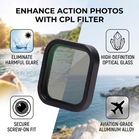 Action Camera CPL Filter, Multi Coated Optical Glass Polarizer Lens Filter, Aluminum Alloy Screw On Design, Reduces Glare Enhances Color for LITHero Action Camera in Kuwait