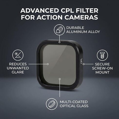Action Camera CPL Filter, Multi Coated Optical Glass Polarizer Lens Filter, Aluminum Alloy Screw On Design, Reduces Glare Enhances Color for LITHero Action Camera in Kuwait