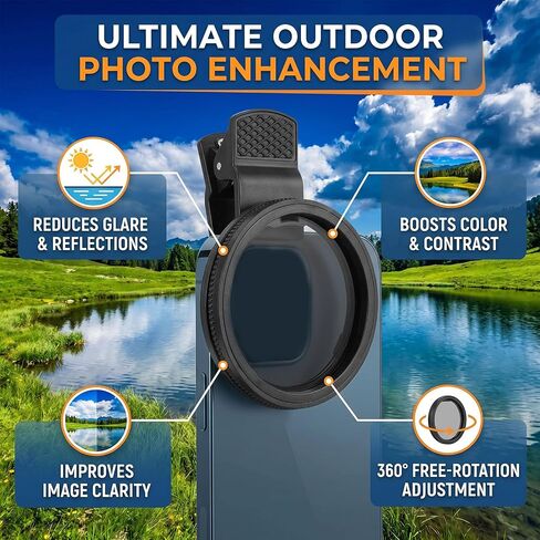 Phone Polarizing Filter for Outdoor Photography, 52mm Reduce Reflections Improve Color 360 Adjustable Photography CPL Filter in Kuwait
