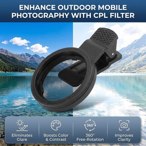 Phone Polarizing Filter for Outdoor Photography, 52mm Reduce Reflections Improve Color 360 Adjustable Photography CPL Filter in Kuwait