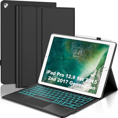 Touch Keyboard Case for iPad Pro 12.9 1st/2nd Generation, Detachable Backlit Keyboard for iPad Pro 12.9in 2015/2017 Gen Case, Keypad with Pen Slot for Pro12.9 Old Model: A1670/A1671/A1584/A1652, Black in Kuwait