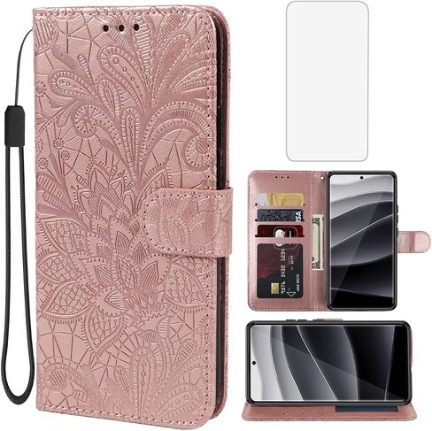 Case for Redmi Note 14 Pro 5G/Note14Pro+/Poco X7 Wallet Case with Tempered Glass Screen Protector, Flower PU Leather Flip Credit Card Holder Phone Cover for Xiaomi Redmi Note 14 Pro 5G Purple in Kuwait