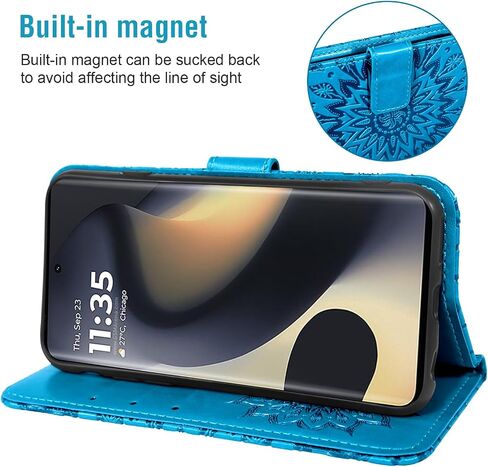 Asuwish Phone Case for Motorola Edge 2024 5G Wallet Cases with Tempered Glass Screen Protector and Sunflower Leather Slim Flip Cover Card Holder Stand Cell Accessories Moto Edge2024 Women Men Blue in Kuwait