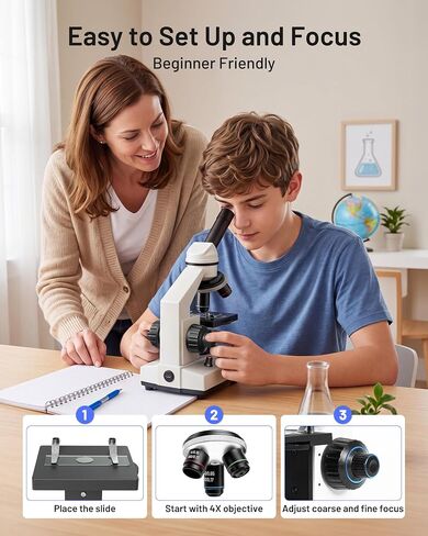 TOMLOV Compound Microscope with Coarse & Fine Focus for Students, 40X-2000X in Kuwait
