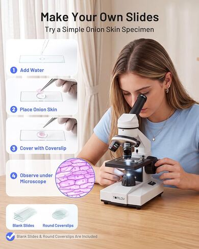 TOMLOV Compound Microscope with Coarse & Fine Focus for Students, 40X-2000X in Kuwait