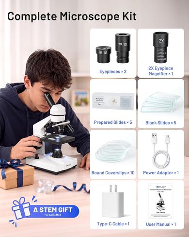 TOMLOV Compound Microscope with Coarse & Fine Focus for Students, 40X-2000X in Kuwait