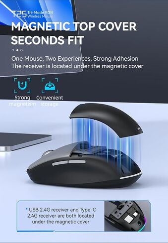 Wireless Bluetooth Mouse,Tri Mode(Bluetooth & USB-C & USB-A) Type-C Cordless Mice with LED,6 Buttons,Rechargeable,Ergonomic Silent Clicks,3200D-PI for PC/Laptop/Tablet/Computer/Mac Multi-Device in Kuwait