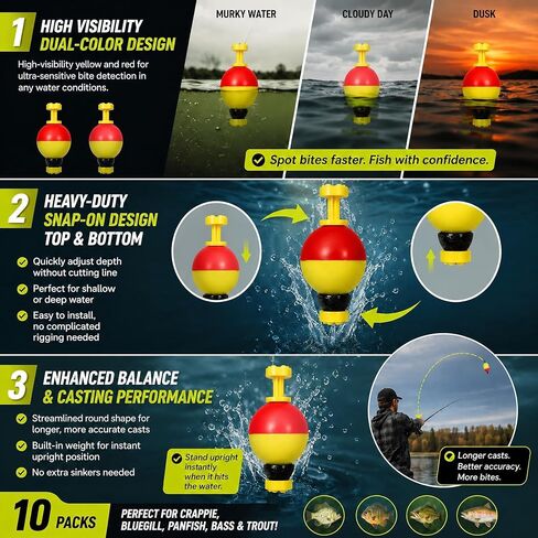 10 Pack Fishing Bobbers Floats, 3/4 Inch Weighted Slip Bobber (Foam Floats) in Kuwait