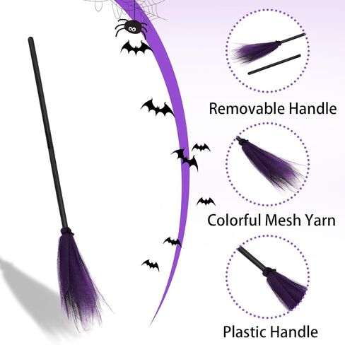 Halloween Witch Broom,Small Purple Plastic Witch Broom Props, Halloween Costume Accessories, Photo Props and Party Accessories. in Kuwait