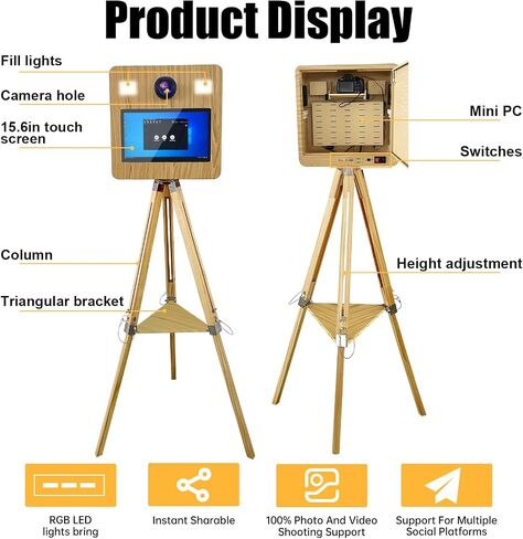 DSLR Photo Booth Machine with Flight Case, Portable Photo Booth with 15.6"Touch Screen, Vintage Photo Booth Machine with 2 Fill Lights for Events Parties Wedding Rental (15.6" Photobooth) in Kuwait