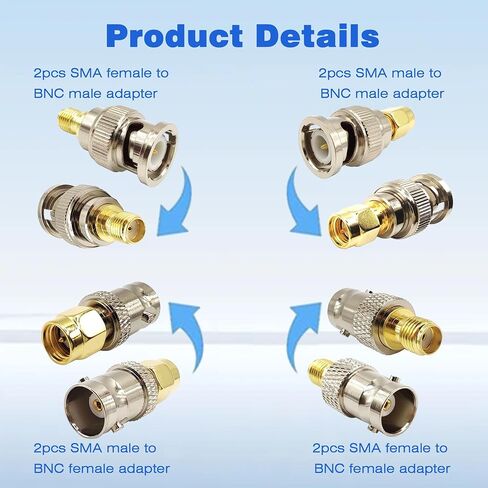 BNC to SMA Adapter SMA to BNC Male to Female Coaxial Connector Kit Suitable for Amateur Radio Coaxial Cable 8pcs in Kuwait