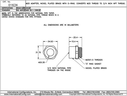 M25 to 3/4" NPT thread adapters with O-Ring Gasket, 10 Pack in Kuwait