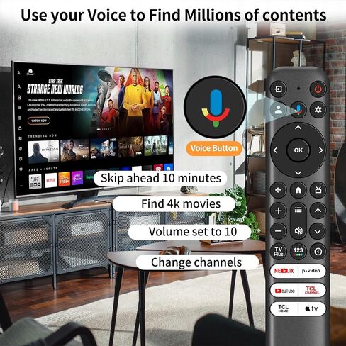 RC813 Voice Remote Control, Universal for TCL Google TV, Replacement Remote Compatible with TCL QM8 QM7 S5 S4 S3 Q7 Q6 Q5 4K UHD HDR LED QLED QD-Mini LED Full-HD Smart TVs in Kuwait