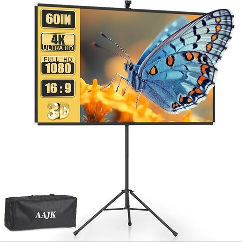 AAJK 60in Projector Screen with Stand,Portable 16:9 4K HD Indoor Outdoor Projection Screen with Wrinkle-Free Design, Ideal for Home Theater– Includes Carry Bag in Kuwait