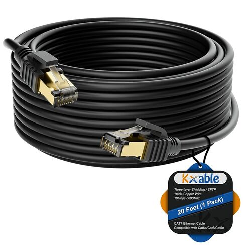 Kxable Cat 7 Ethernet Cable 50 Feet, Long High Speed Internet Cord, CAT7 RJ45 LAN Network Cable, Triple Shielding SFTP 10Gbps 600Mhz Patch Cable, Compatible with CAT6A CAT6 CAT5E CAT5 Cable in Kuwait