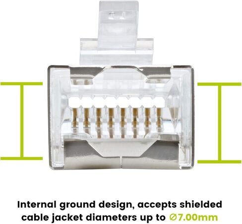 trueCABLE Cat5e RJ45 Pass Through Modular Plugs, Shielded (STP) Internal Ground Connector, UL Listed, EZ Crimp, Gold Plated 3 Prong 8P8C, 20 Pieces in Kuwait